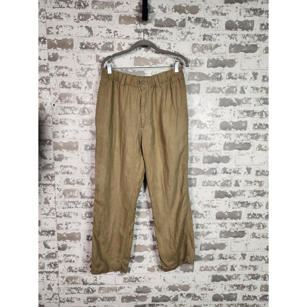 Caribbean Linen Pants Size 34X30 Brown Elastic Waist Beach Coastal Casual READ